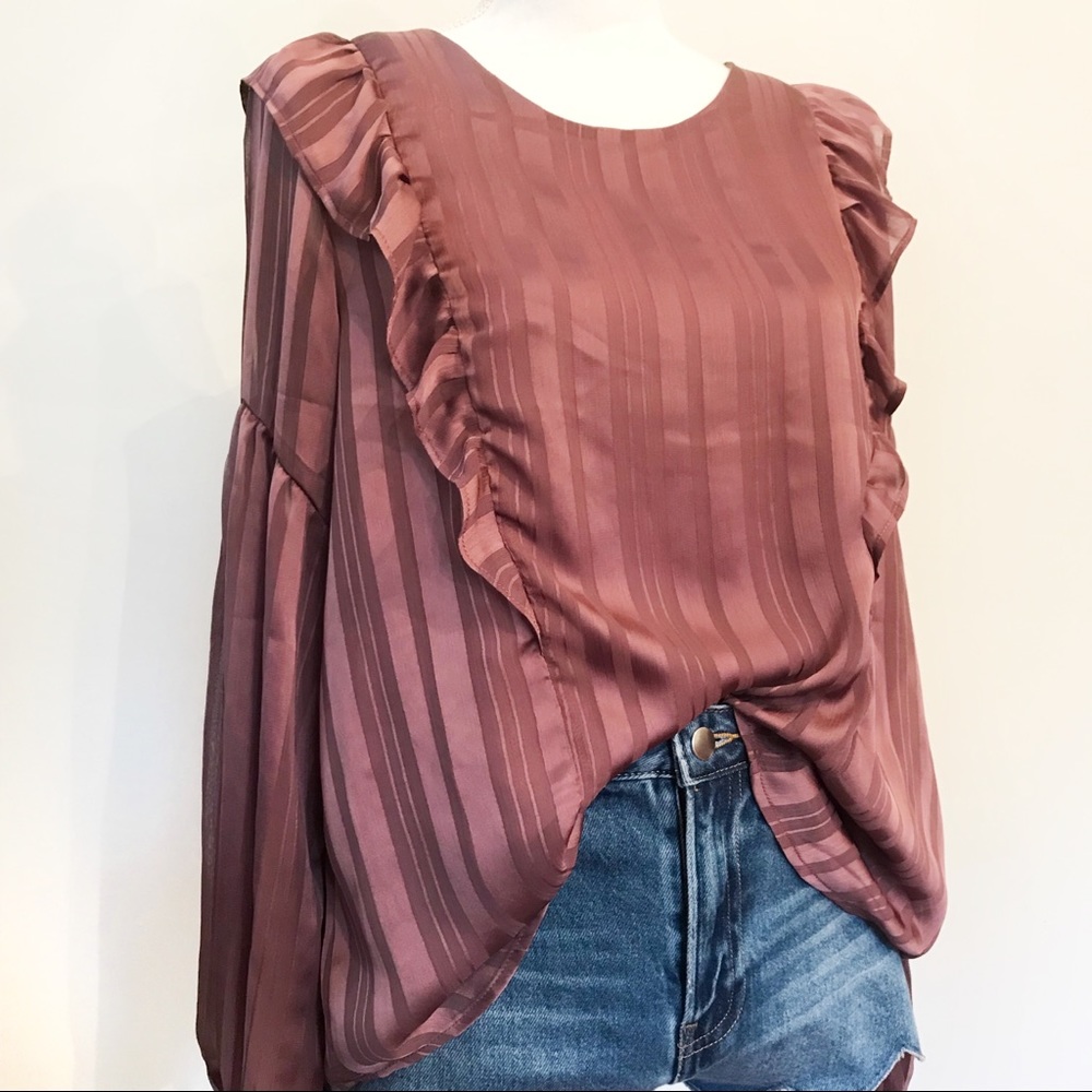 Lush Boutique Mauve Purple Ruffle Stripe Blouse